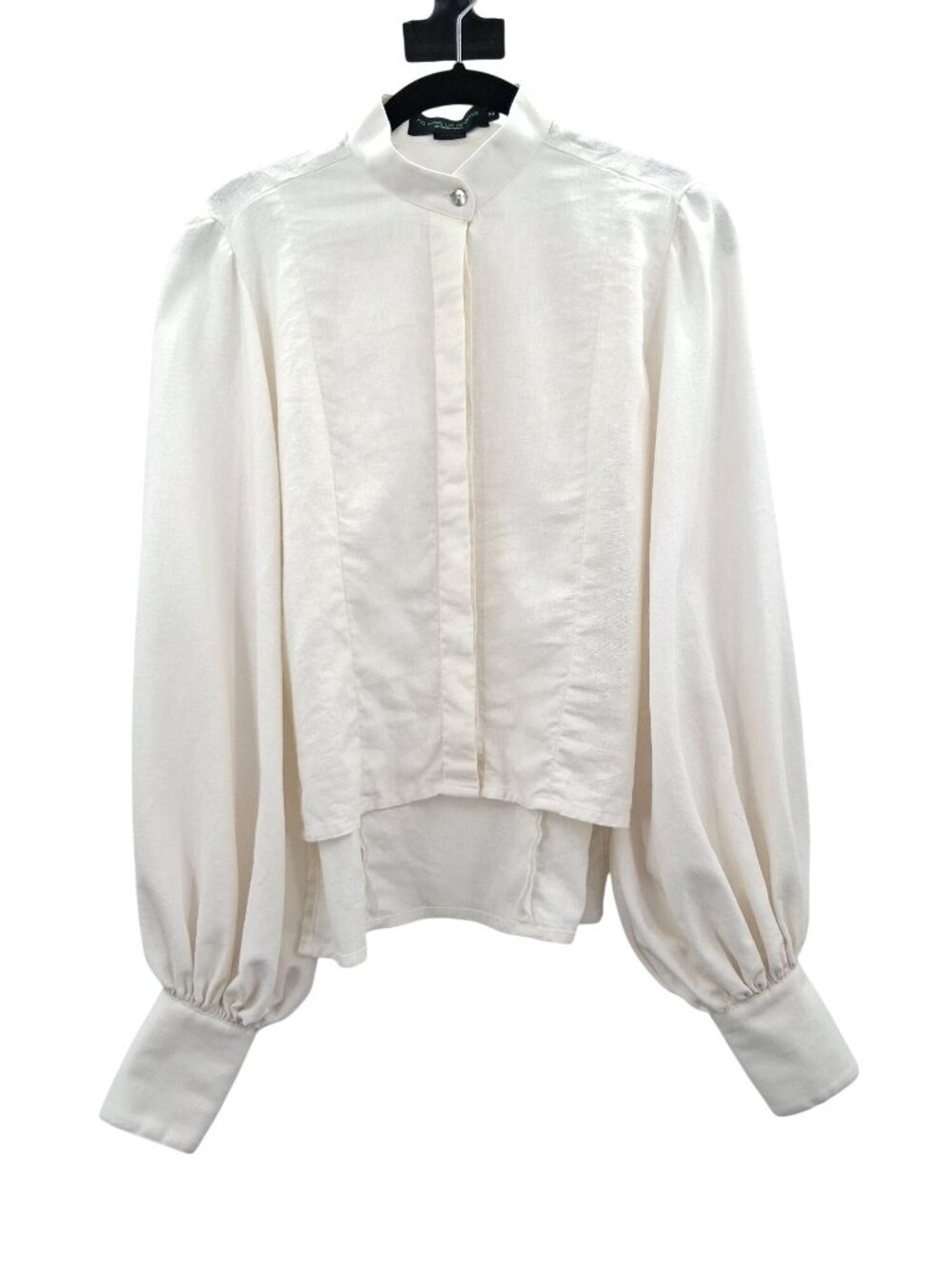 No Pise La Grama Ivory Linen Blouse With Puff Sleeves Size XS H2O Shirt